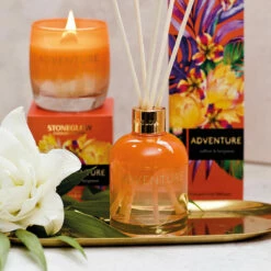 Stoneglow Infusion Adventure Saffron & Bergamot Tumbler Candle - New In -Campus Gifts Sales 70492 stoneglow infusion adventure reed diffuser lifestyle