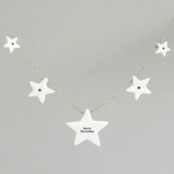 East Of India Porcelain 'Merry Christmas' Stars Garland - Festive Holiday Ornament