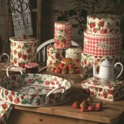 Emma Bridgewater Fruits Strawberries Set Of 3 Round Cake Tins | Stylish Kitchen Storage -Campus Gifts Sales eb elite strawberries tins lifestyle