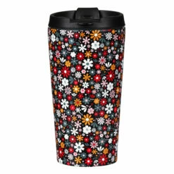 Eco Chic Black Ditsy Flowers Stainless Steel Travel Coffee Cup | Insulated Travel Mug
