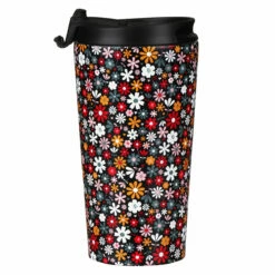 Eco Chic Black Ditsy Flowers Stainless Steel Travel Coffee Cup | Insulated Travel Mug -Campus Gifts Sales eco chic n014 disty black flowers stainless steel travel coffee cup 03
