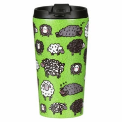 Eco Chic Green Sheep Stainless Steel Travel Coffee Cup - 500ml, Insulated, Leak-Proof, BPA-Free