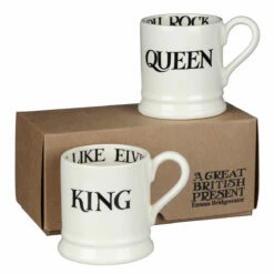 Emma Bridgewater Black Toast King Of Cool & Queen Of Rock Set Of Two Half Pint Mugs - New In
