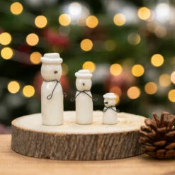 East Of India Christmas Set Of 3 Porcelain Snowmen | Festive Ornaments & Trinkets