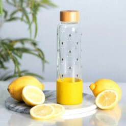 Joules Bees Glass Water Bottle | Eco-Friendly & Leak-Proof | 500ml -Campus Gifts Sales joules jls2101 j bee print glass water bottle lifestyle