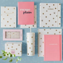 Kate Spade New York Gold Dot With Script Acrylic Tumbler With Straw - Stylish Travel Mug -Campus Gifts Sales kate spade gold dot and pink lifestyle 6