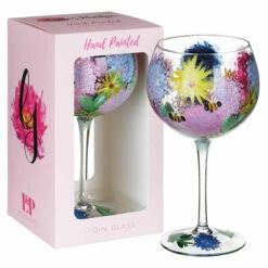 Lynsey Johnstone Hand Painted Alliums & Bees Gin Glass - Unique New In Collection