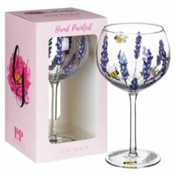 Lynsey Johnstone Hand Painted Bees & Lavender Gin Glass - Unique New In Gift