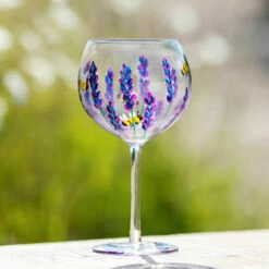 Lynsey Johnstone Hand Painted Bees & Lavender Gin Glass - Unique New In Gift -Campus Gifts Sales lesser pavey lp49753 lynsey johnstone bees lavender gin glass lifestyle 2