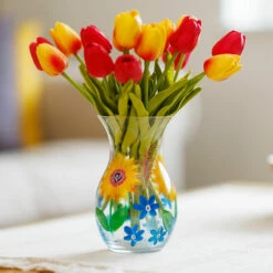 Lynsey Johnstone Hand Painted Sunflowers & Blue Wildflowers Posy Vase - New In -Campus Gifts Sales lesser pavey lp49754 lynsey johnstone sunflowers blue wildflowers posy vase lifestyle