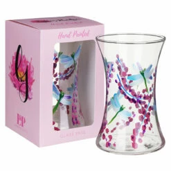 Lynsey Johnstone Hand Painted Dragonfly & Pink Flowers Hourglass Vase | Unique Ornament