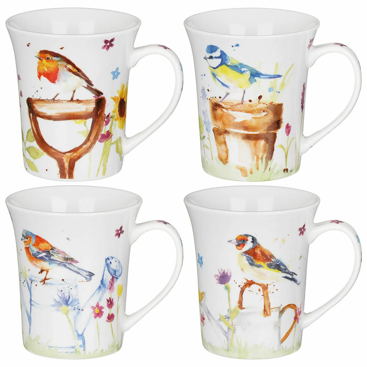 Jennifer Rose Garden Birds Set Of Four Mugs - New In 3 Jennifer Rose Garden Birds Set Of Four Mugs - New In