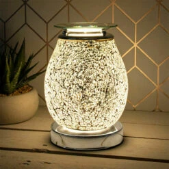 Desire Bulbous Silver Mosaic Aroma Lamp Wax Melt Warmer | Elegant Home Fragrance Solution