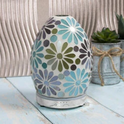 Desire Blue Flower Mosaic Egg Colour Changing Aroma Humidifier | New In -Campus Gifts Sales lesser and pavey lp47497 desire blue flower humidifier lifestyle 2