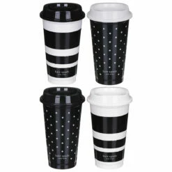 Kate Spade New York Black & White Stripe/Dot Set of 4 Travel Cups | Stylish Travel Mugs