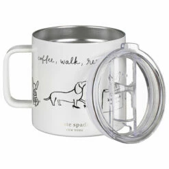Kate Spade New York Dog Party Stainless Steel Travel Coffee Mug With Handle - Stylish & Durable -Campus Gifts Sales lifeguard press 222643 kate spade dog party stainless steel travel coffee mug 5