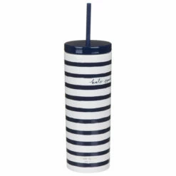 Kate Spade New York Navy Stripe Acrylic Tumbler With Straw | Stylish Travel Mug
