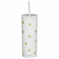 Kate Spade New York Gold Dot With Script Acrylic Tumbler With Straw - Stylish Travel Mug