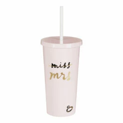 Kate Spade New York Blush Miss To Mrs Bridal Acrylic Tumbler With Straw - Elegant Travel Mug