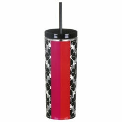 Kate Spade New York Black Spade Flower Acrylic Tumbler with Straw - Stylish Travel Mug
