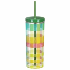 Kate Spade New York Garden Plaid Acrylic Tumbler With Straw - Stylish Travel Mug