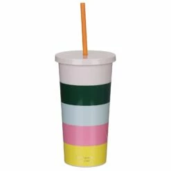 Kate Spade New York Stripe Tumbler With Straw | Stylish Water Bottle for Everyday Use