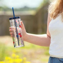 Kate Spade New York Vintage Cherry Dot Acrylic Tumbler With Straw - Stylish Travel Mug -Campus Gifts Sales lifeguard press kate spade 224337 vintage cherry dot tumbler with straw lifestyle