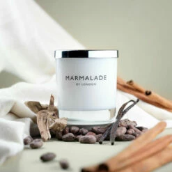 Marmalade Of London Cashmere & Cocoa 230g Luxury Glass Soy Candle - New In -Campus Gifts Sales marmalade of london 12125 cashmere cocoa 230g luxury glass candle lifestyle 1 1