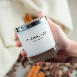 Marmalade Of London Cashmere & Cocoa 230g Luxury Glass Soy Candle - New In -Campus Gifts Sales marmalade of london 12125 cashmere cocoa 230g luxury glass candle lifestyle 2 1