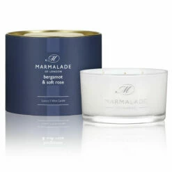 Marmalade Of London Bergamot & Soft Rose 400g 3 Wick Glass Soy Candle - New In