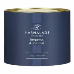Marmalade Of London Bergamot & Soft Rose 400g 3 Wick Glass Soy Candle - New In -Campus Gifts Sales marmalade of london 12897 bergamot soft rose 400g 3 wick glass candle 4
