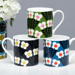 Orla Kiely Grey Bunch of Stems Large Mug - Stylish & Durable Ceramic Mug -Campus Gifts Sales mclaggan orla kiely bunch of stems large mugs range lifestyle