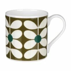 Orla Kiely 60’s Stem Olive Large Mug - Retro Design Ceramic Coffee Cup