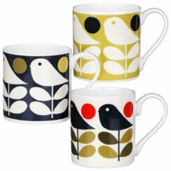 Orla Kiely Early Bird Set of 3 Large Mugs - Stylish & Functional