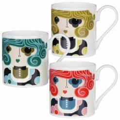 Orla Kiely Set of 3 Dee Dee Large Mugs - Stylish & Durable Ceramic Mugs