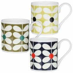 Orla Kiely Vintage 60's Stem Design Set of 3 Large Mugs - Perfect for Tea & Coffee