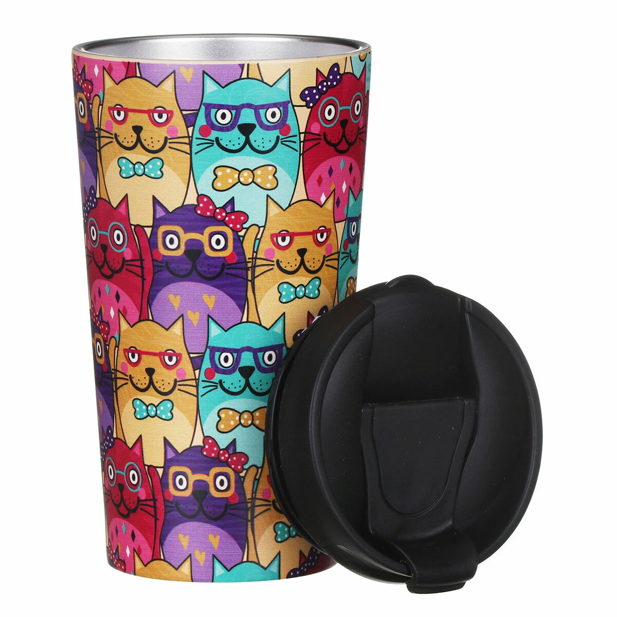 Eco Chic Cats With Glasses Stainless Steel Travel Coffee Cup 3 Eco Chic Cats With Glasses Stainless Steel Travel Coffee Cup - Image 2