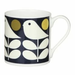 Orla Kiely Navy Early Bird Large Mug - Stylish & Durable Ceramic Mug