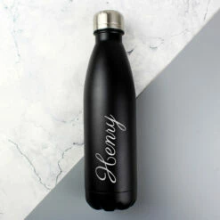 Personalised Black Metal Insulated Drinks Bottle - Keep Your Beverages Hot or Cold