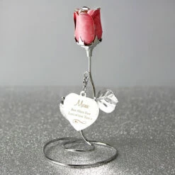Personalised Swirls & Heart Pink Rose Bud Ornament - Custom Trinket Gift -Campus Gifts Sales p0104m00 2