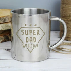 Personalised Super Dad Stainless Steel Mug - Custom Engraved Gift for Father's Day -Campus Gifts Sales p0104m27 personalised super dad stainless steel mug 4