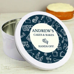 Personalised Navy Kitchen Design Cake Tin - Customisable Storage Solution -Campus Gifts Sales p0104m69 personalised navy kitchen design cake tin 3