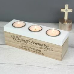 Personalised ‘In Loving Memory’ Triple Tea Light Box - Handcrafted Memorial Ornament 9 Personalised ‘In Loving Memory’ Triple Tea Light Box - Handcrafted Memorial Ornament -Campus Gifts Sales p0111c43 pmc personalised in loving memory triple tea light box 1