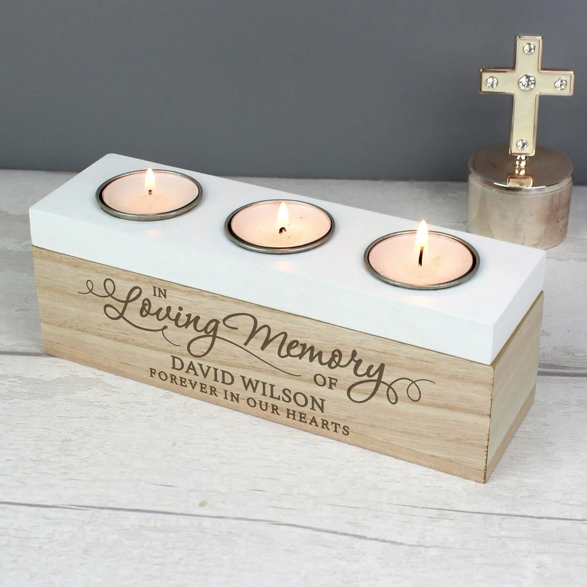 Personalised ‘In Loving Memory’ Triple Tea Light Box - Handcrafted Memorial Ornament 6 Personalised ‘In Loving Memory’ Triple Tea Light Box - Handcrafted Memorial Ornament - Image 4
