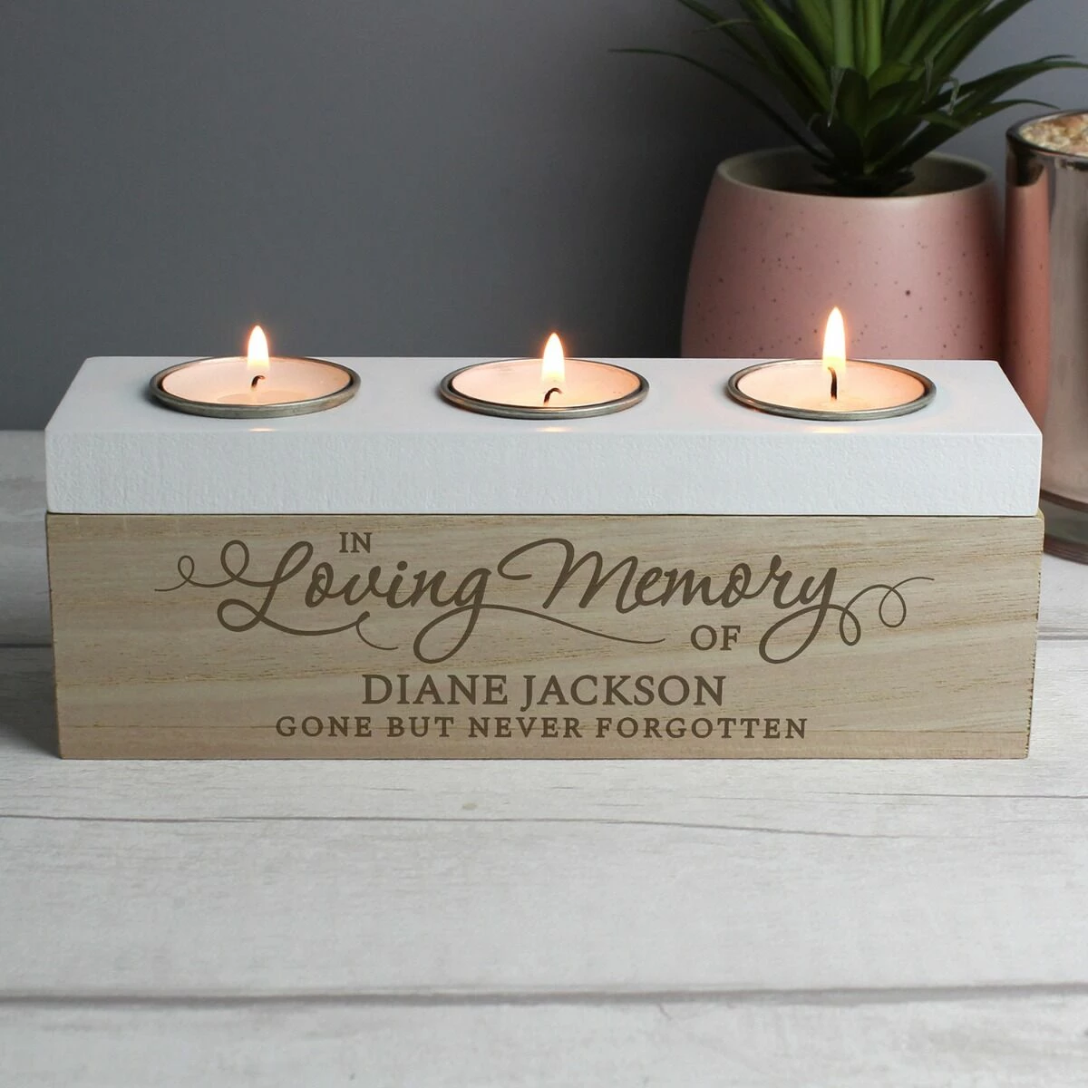 Personalised ‘In Loving Memory’ Triple Tea Light Box - Handcrafted Memorial Ornament 3 Personalised ‘In Loving Memory’ Triple Tea Light Box - Handcrafted Memorial Ornament