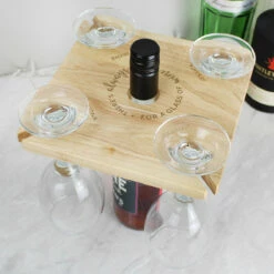 Personalised 'Time For Wine' Four Wine Glass Holder & Bottle Holder - New In