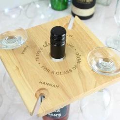 Personalised 'Time For Wine' Four Wine Glass Holder & Bottle Holder - New In -Campus Gifts Sales p0111c96 pmc personalised four wine glass holder and bottle holder 5