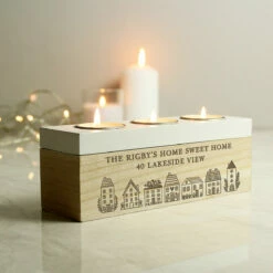 Personalised HOME Triple Tea Light Box - Unique Decorative Gift