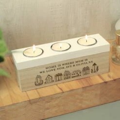 Personalised HOME Triple Tea Light Box - Unique Decorative Gift -Campus Gifts Sales p0111e55 pmc personalised home triple tea light box 3