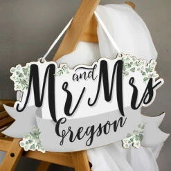 Personalised ‘Mr & Mrs’ Wooden Hanging Decoration - Customisable Ornament